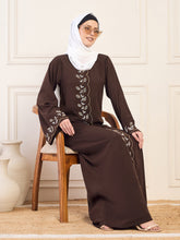 Nabia Brown Handwork Luxury Abaya with White Hijab